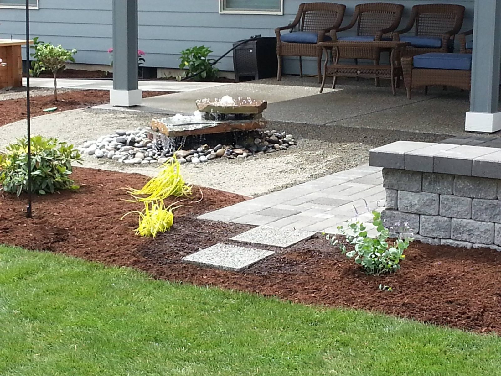 Camas, Wa Masonry Patio and Water Feature - Woody's Custom Landscaping