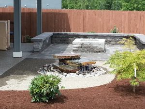 new home landscaping-outdoor living clark county washington- patios- waterfeatures- seat wall
