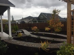 landscaping new construction- paver pathways, water feature- planting