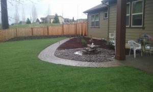 Paver walkway, bubbler fountain, and new sod lawn 