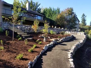 landscaping salmon Creek Washington-hillside landscaping- rock walls- gravel pathway- stone steps- planting
