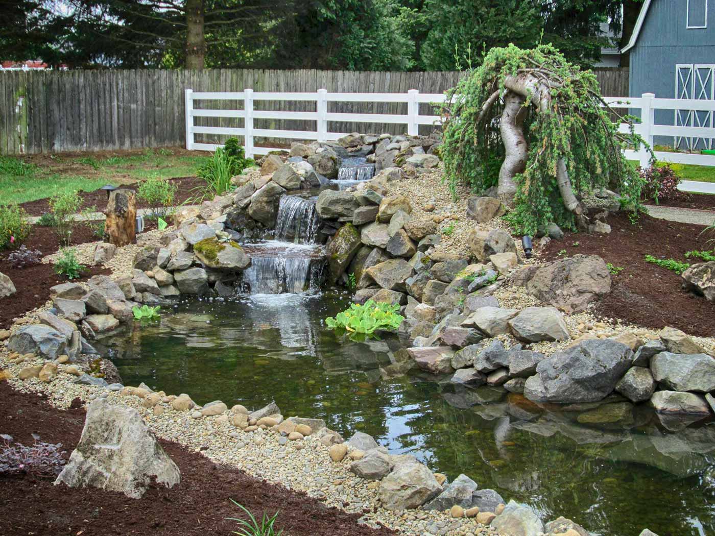 Woodland Waterfall Water Feature - Woody's Custom Landscaping